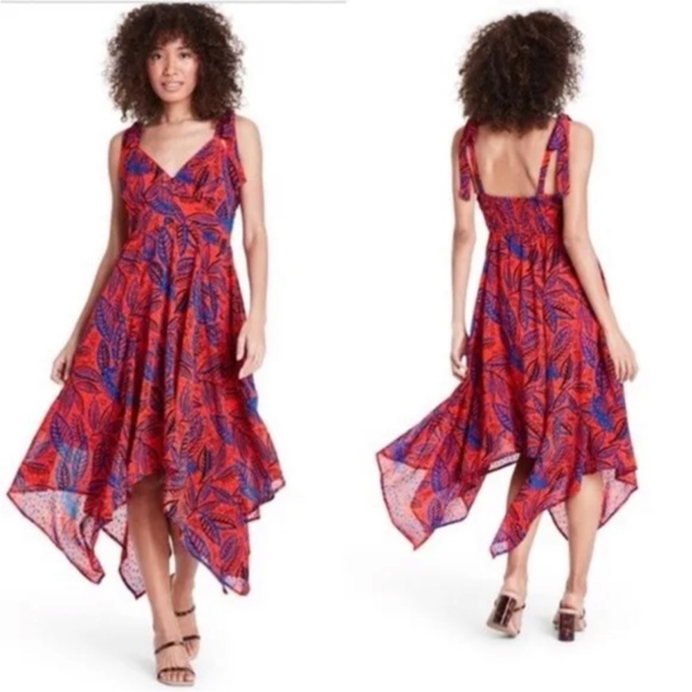 NWT Alexis + Target Tropical‎ Leaf Print Red Chiffon Dress Sz XXS